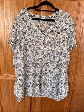 Rose & Olive Blue Floral Blouse 1X